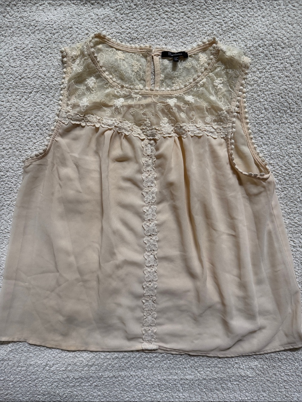 Monteau Cream Lace-Trim Sleeveless Camisole Juniors Size Large